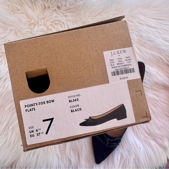 J Crew Black Pointy Toe Black Bow Flats - Picture 3 of 8
